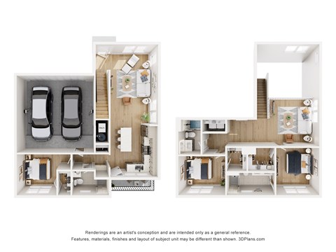 Floor plan for 3 beds, 3 baths, 1640 sqft